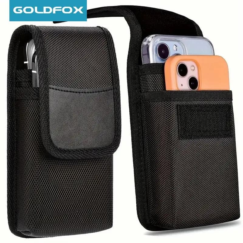 Borsa universale per telefono inferiore a 7,5 pollici Custodia da cintura per cellulare con doppia tasca in nylon Borsa da esterno da uomo per iPhone 16 15 Samsung S23