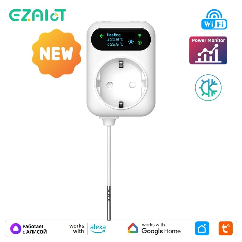 Tuya wifi presa termostato presa intelligente 16A presa monitor energia app wireless telecomando vocale raffreddamento/riscaldamento con Alexa