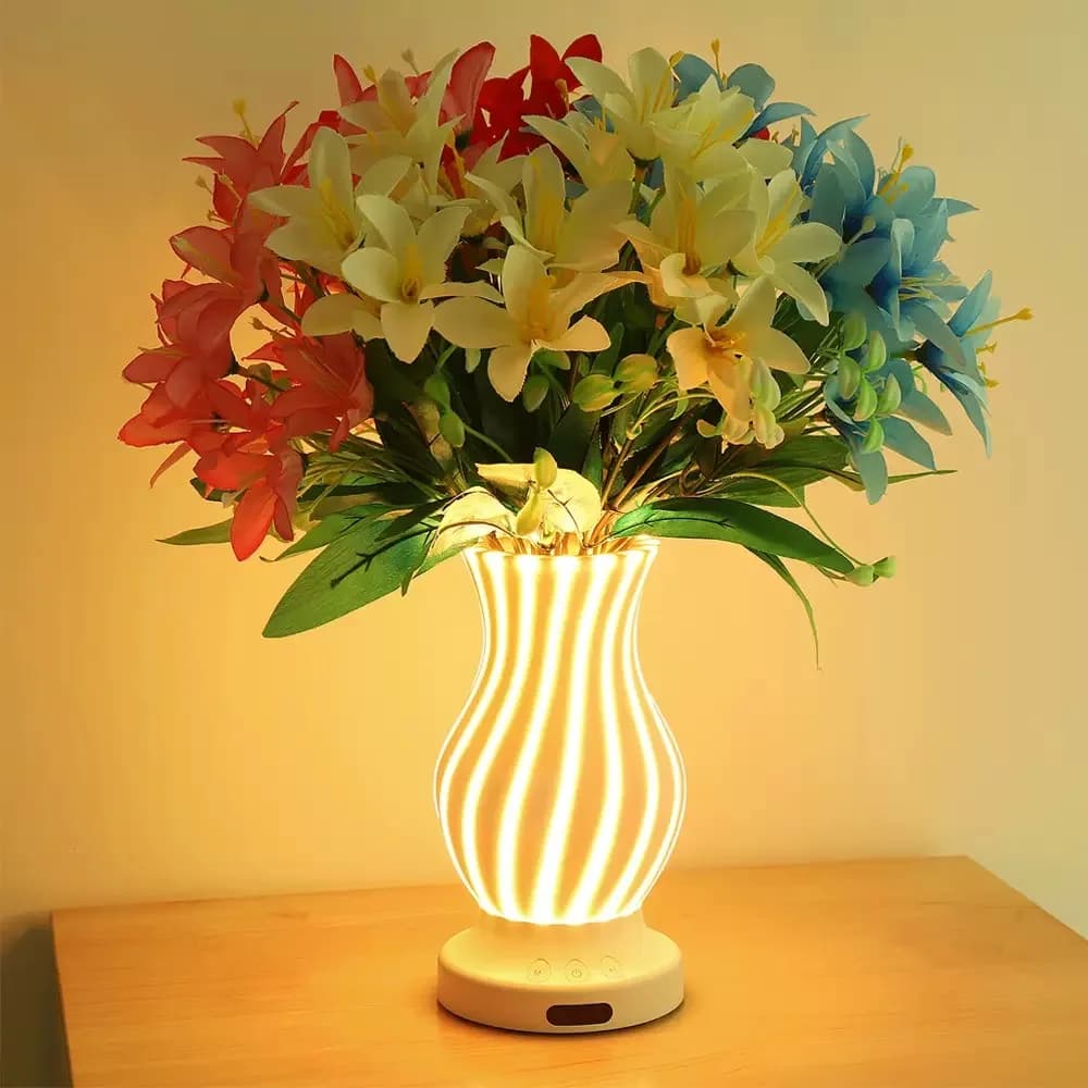 Lampada da Comodino LED, Lampada da Tavolo LED Ricaricabile Touch, Luce Notturna Dimmerabile RGB, Lampada da Scrivania Senza Fili a Forma di Vaso di Fiori
