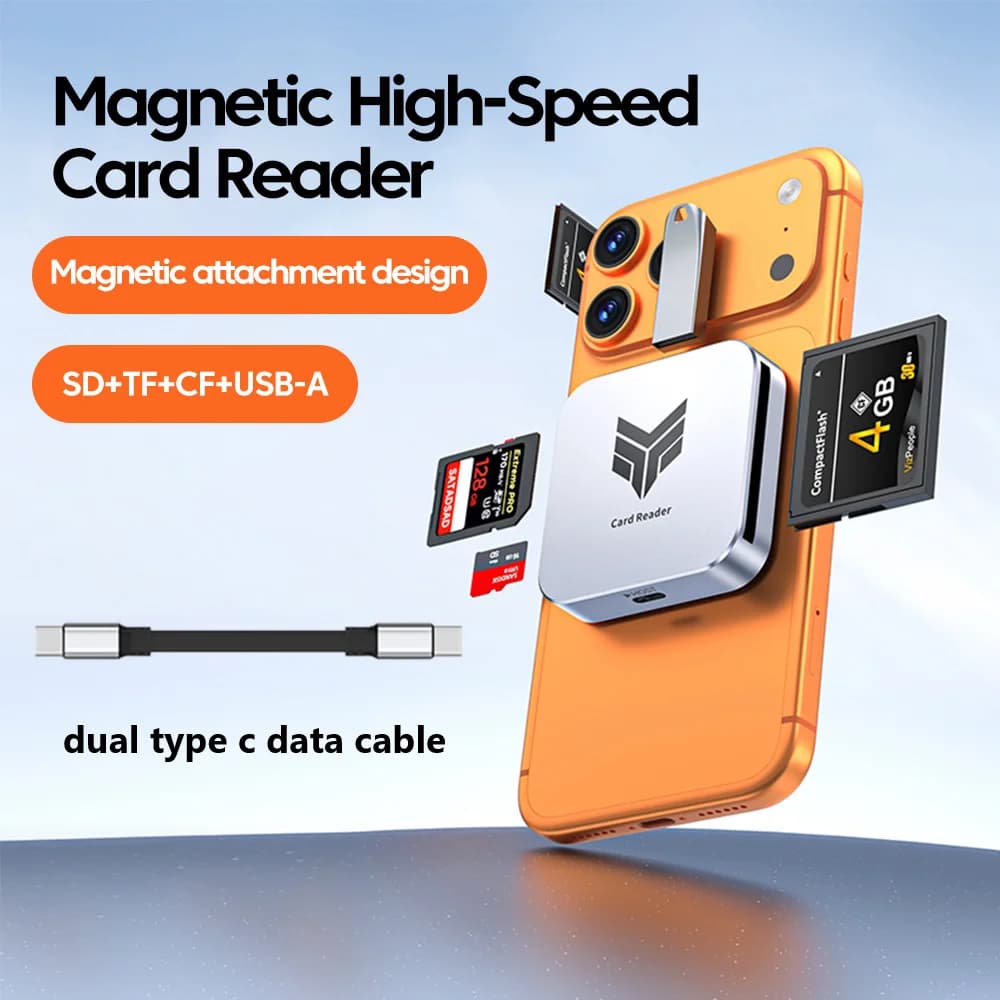 Magnetic USB C Card Reader 4 in 1 SD TF CF USB-A High Speed Memory Card Adapter for iPhone 17 16 4K ProRes Camera Drone