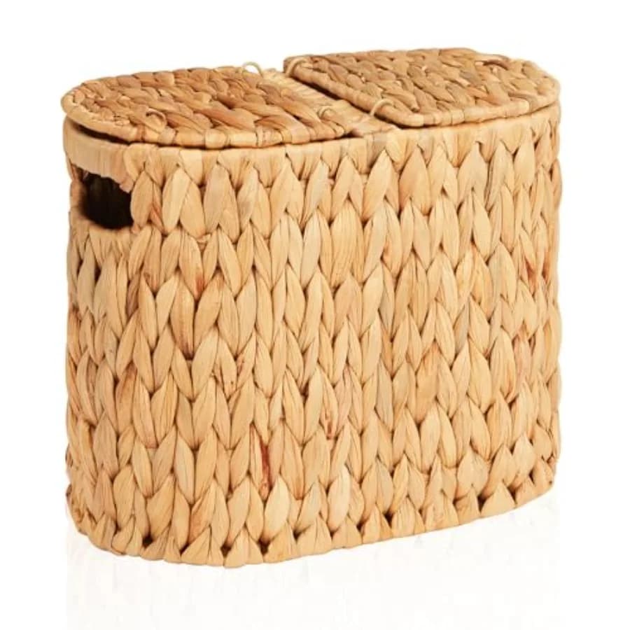 Cesto porta carta igienica in vimini con coperchio e manici, porta carta igienica intrecciato a mano con contenitore in giacinto d'acqua naturale