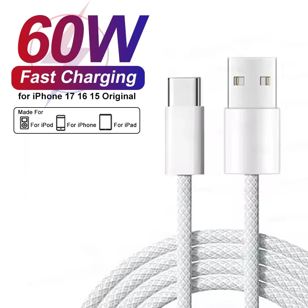 60 W USB C telephone cable for iPhone 16 15 17 Pro Max 17 Air Plus Quick charging cable Type C Data line from USB to Type C