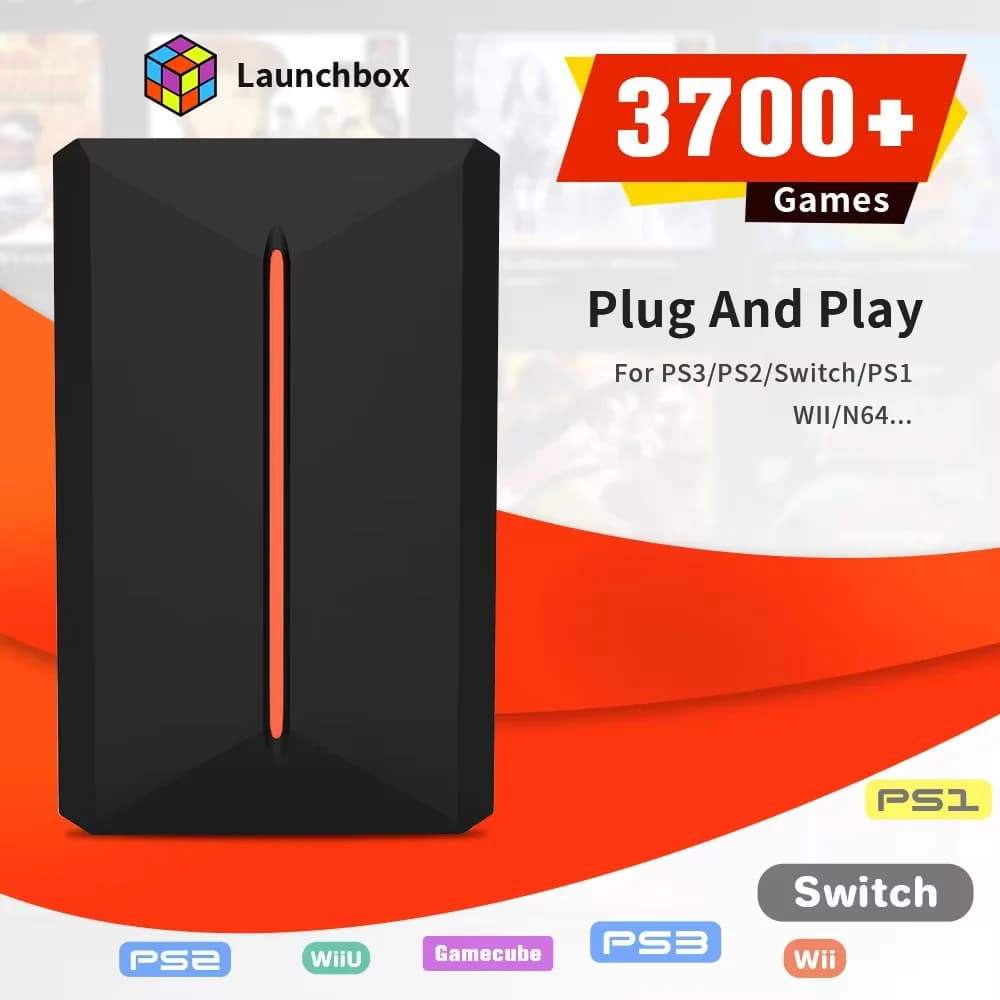 Launchbox disco rigido da gioco esterno 3700 giochi 3D/PC integrati per PS4/PS3/PS2/PS1/Switch/WII/WIIU/N64/DC Gaming HDD per Windows