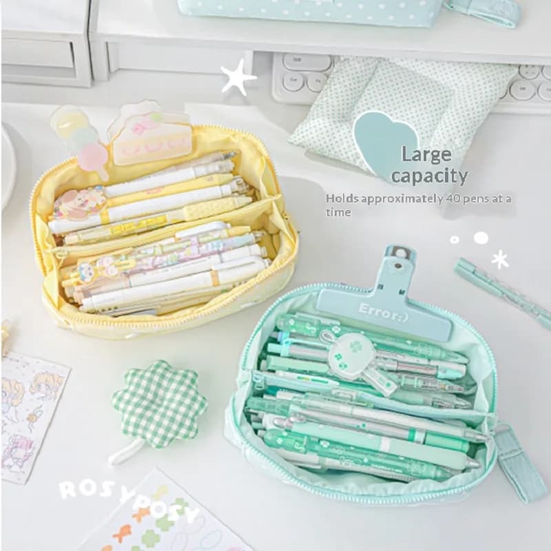 Rosyposy Polka Dot Shell Prism Pencil Case with Built-in Compartments & External Pocket Large Capacity Cute Stationery Organizer