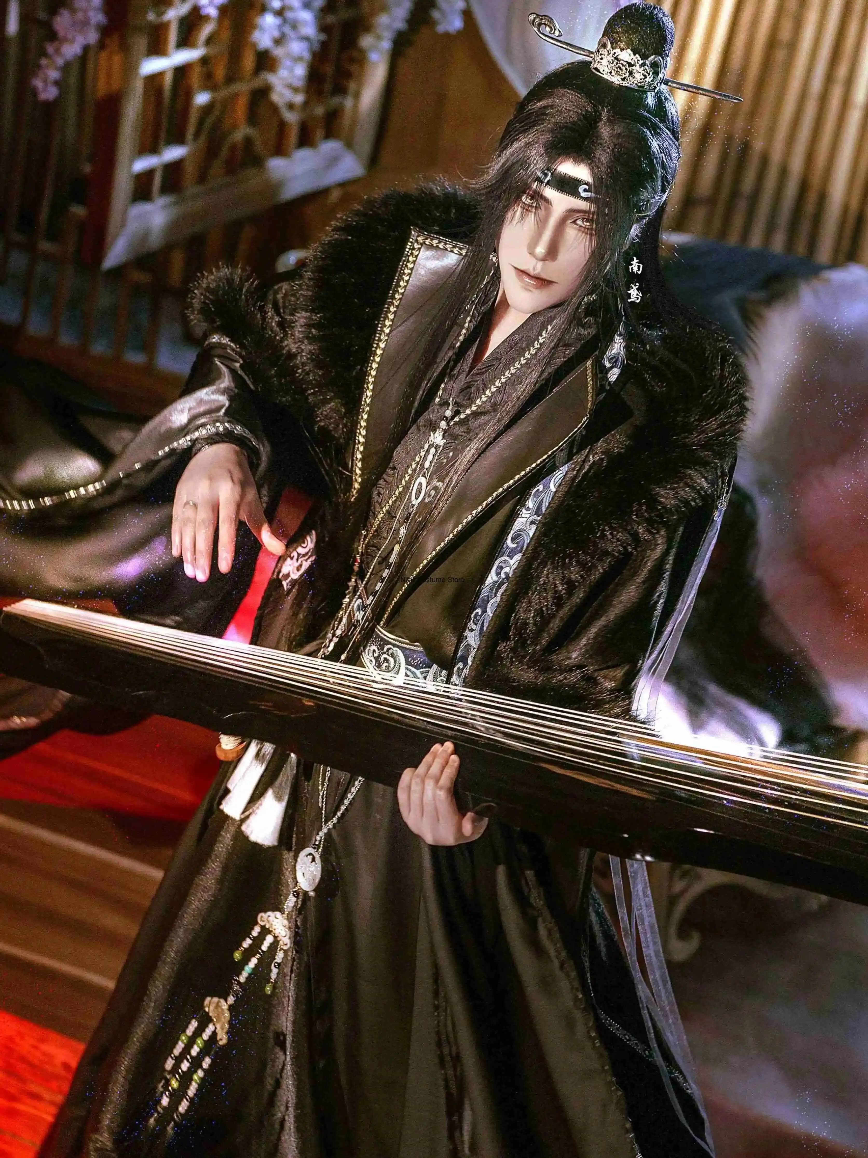 Er Ha Blackwater Mo Ran Shen Gongnbao MDZS Dark Lan Wangji Universal Cosplay Wear Performance Costume Bright Moon Halloween Set