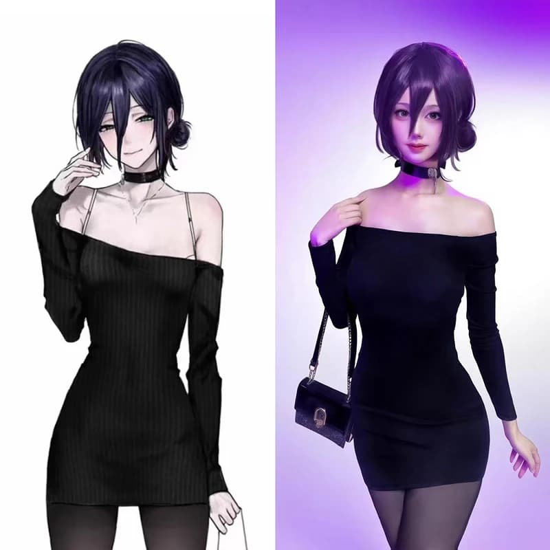 Anime Chainsaw Man Reze Costume Cosplay Abito da donna Nero Sexy Spicy Girl Abito con spalle scoperte Abiti da festa di carnevale di Halloween