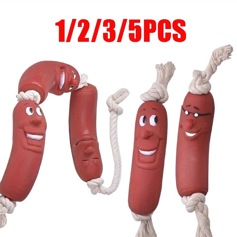 1/2/3/5PCS Funny Sausage Dog Chew Toy with Cotton Rope Tug of War Toy for Small Medium Dogs Teething Grinding Boredom Relief