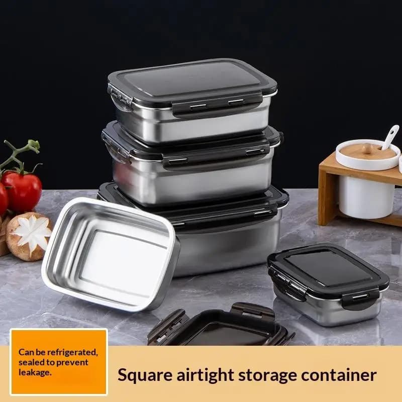 Contenitore per Alimenti in Acciaio Inox con Coperchio Ermetico per Armadietti da Cucina, Viaggi e Conservazione dei Pasti