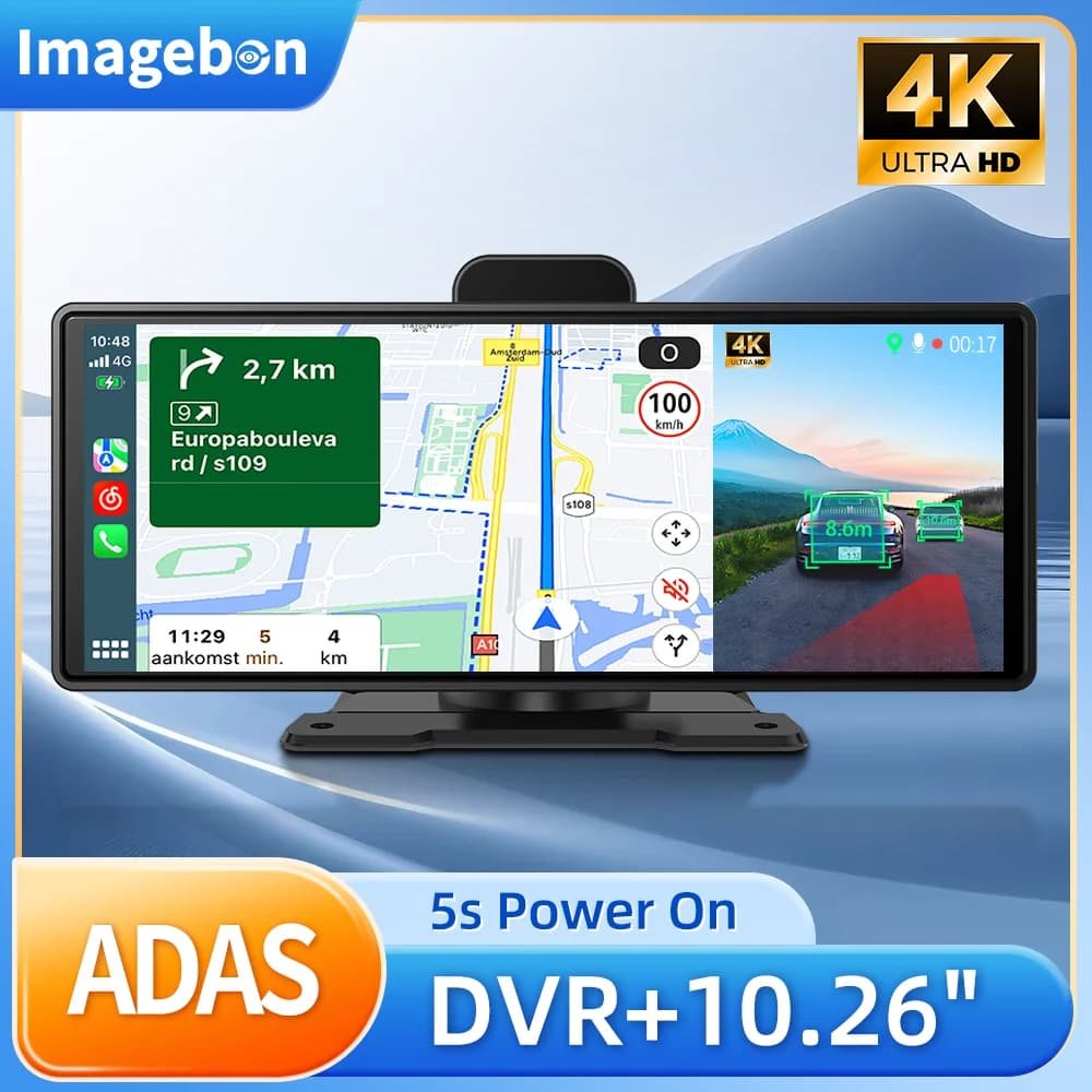 Imagebon Dash Cam 4K ADAS H9Pro, Lettore Multimediale per Auto con Carplay Wireless e Android Auto, Navigazione GPS Wi-Fi 5G