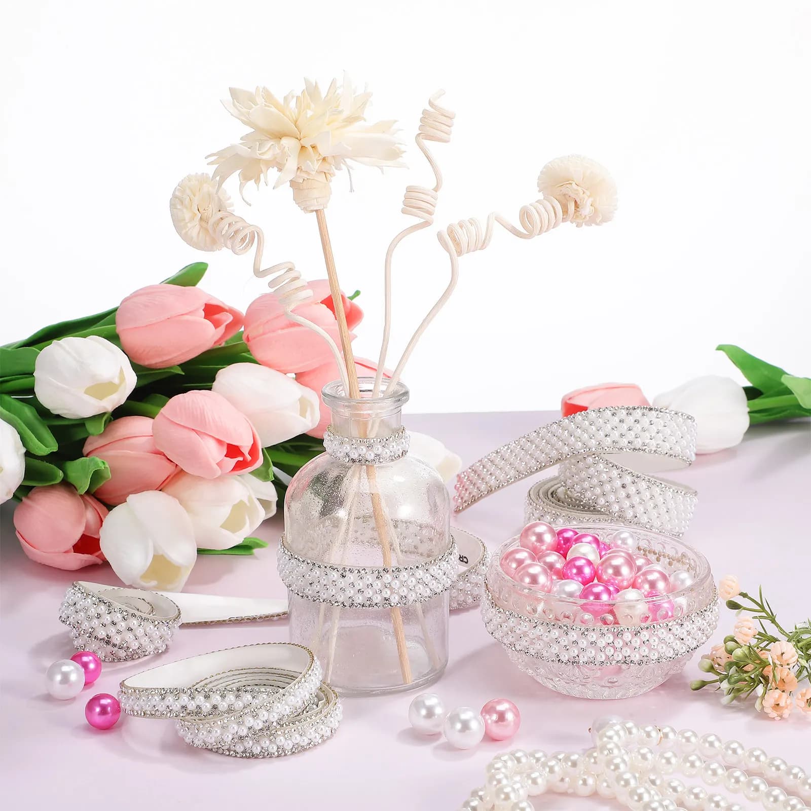 Set di 3 Nastri Adesivi con Strass e Perle per Decorazioni, Abiti da Sposa, Cinghie, Borse, Abbigliamento e Scarpe