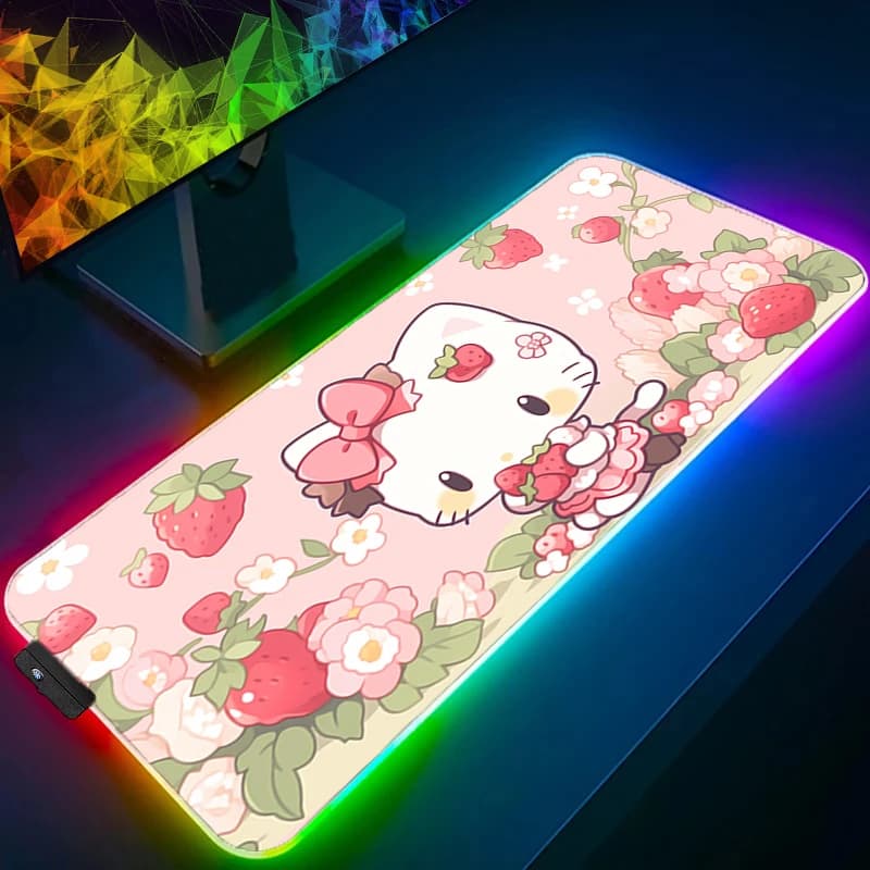 LED mouse pad Hello Kitty Retro Illumination Gamer Office Laptop Accessories game Keyboard fast rubber locking board RGB Laptop Desk Mat