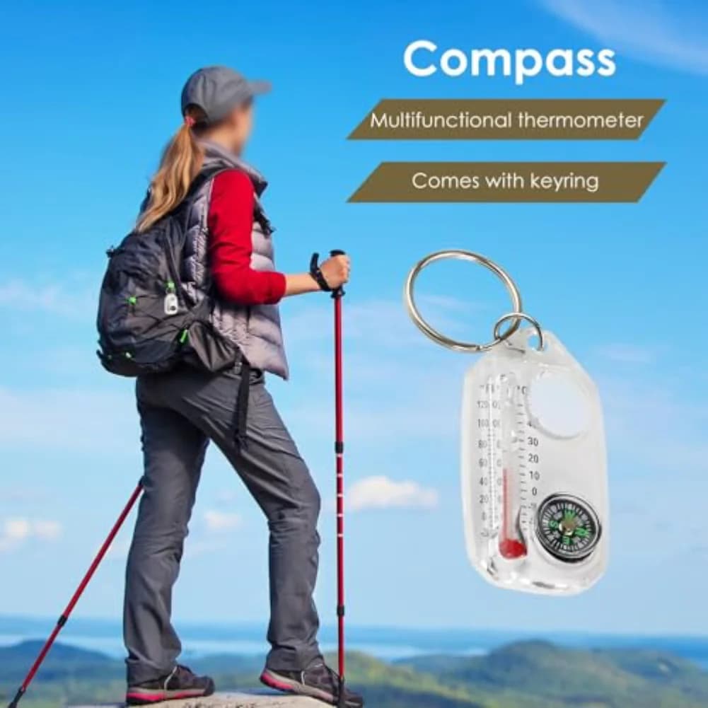 1pc Keychain For Compass Thermometer Navigation Multifunctional Keychain Camping Tool For Outdoor Night Visibility Portable Deco