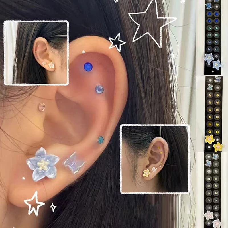20 Patches Butterfly Flower Shape Crystal Ear Seed Acupuncture Auricular Disposable Ear Stickers Massage Therapy Needle Patch