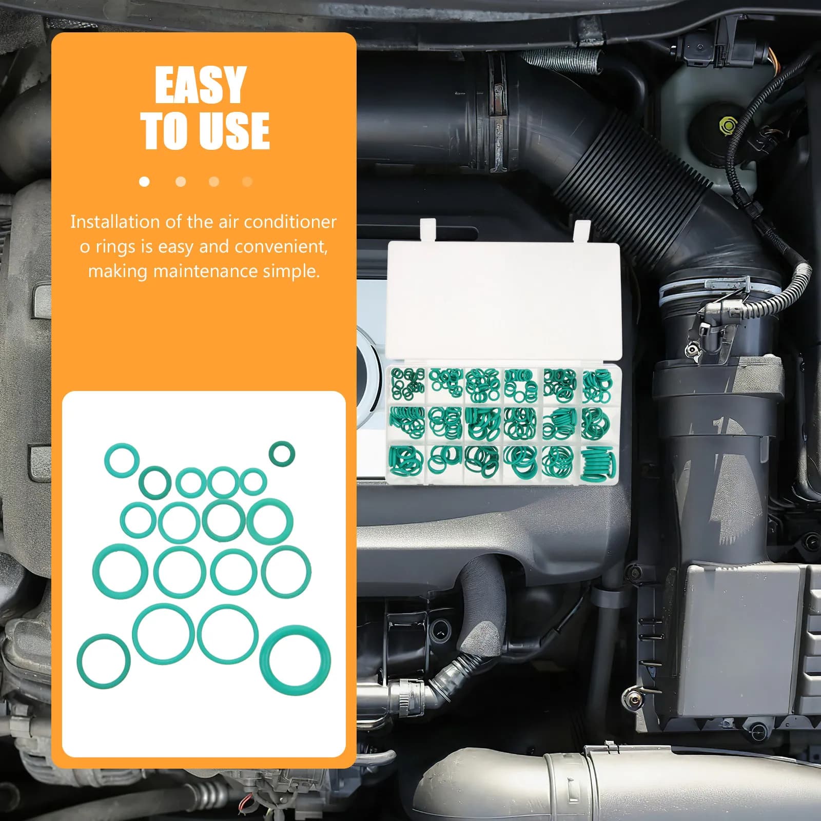 270Pcs Car Air Conditioner O-Ring Assortment Kit Butyl Rubber Sealing Rings for Repair Long-Lasting Reliable