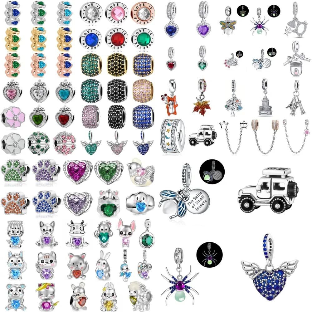 Ciondolo in Argento 925 a Forma di Artiglio di Cane, Pecora, Cuore Verde, Perla a Forma di Lucciola, Compatibile con Bracciali Originali, Accessori Fai-da-Te, Gioielli Raffinati