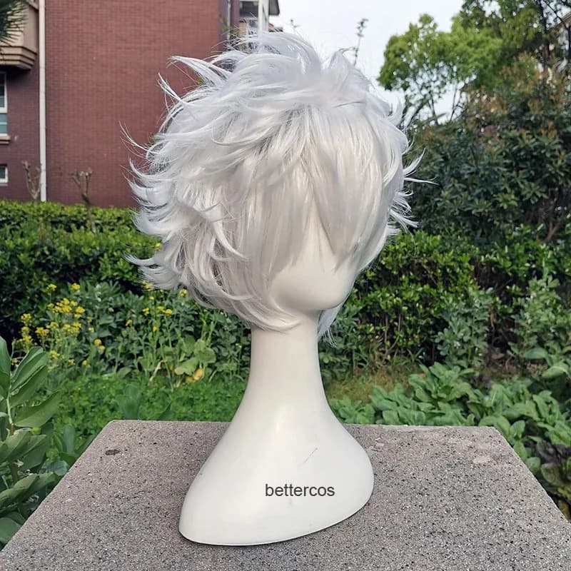 Gintama Gintoki Sakata Cosplay Wigs Short Silver White Heat Resistant Synthetic Hair + Wig Cap