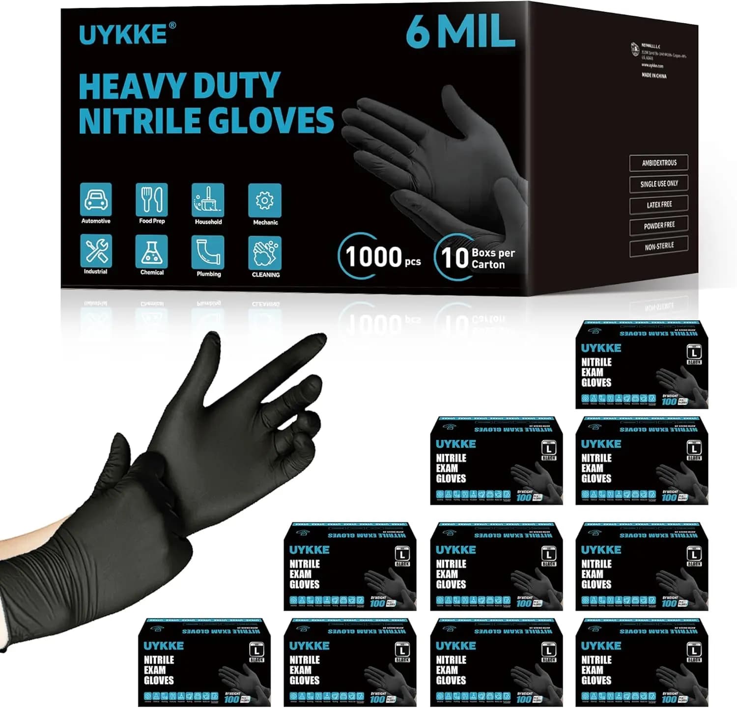 Guanti Monouso in Nitrile Resistenti 6 Mil Senza Lattice per Cucina, Pulizia, Preparazione Alimenti, Tatuaggi, 1000 Pezzi