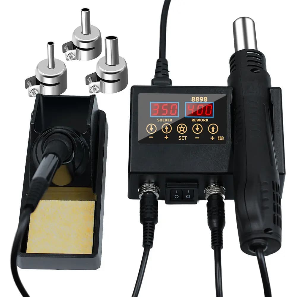 SMD Rework 8898 2-in-1 Multi-functional Soldering Station with Adjustable Temperature And Air Volume Heat Gun Iron for Electroni