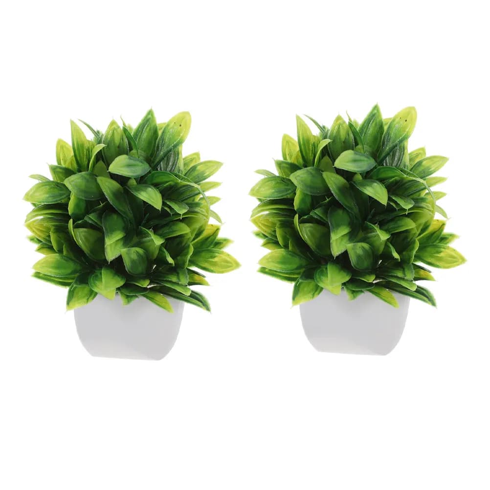2Pcs Small Artificial Bonsai Plants Realistic Fake Greenery Indoor Potted Plants for Home Office Shelf Decor Fake Bonsai