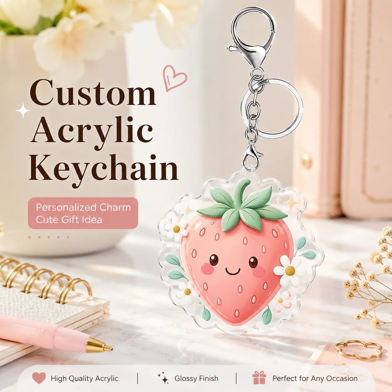 Custom Acrylic Keychain Pendant Personalized Image Name Charm Key Ring Cute Gift For Backpack Purse Lovers Friends Pet Accessory