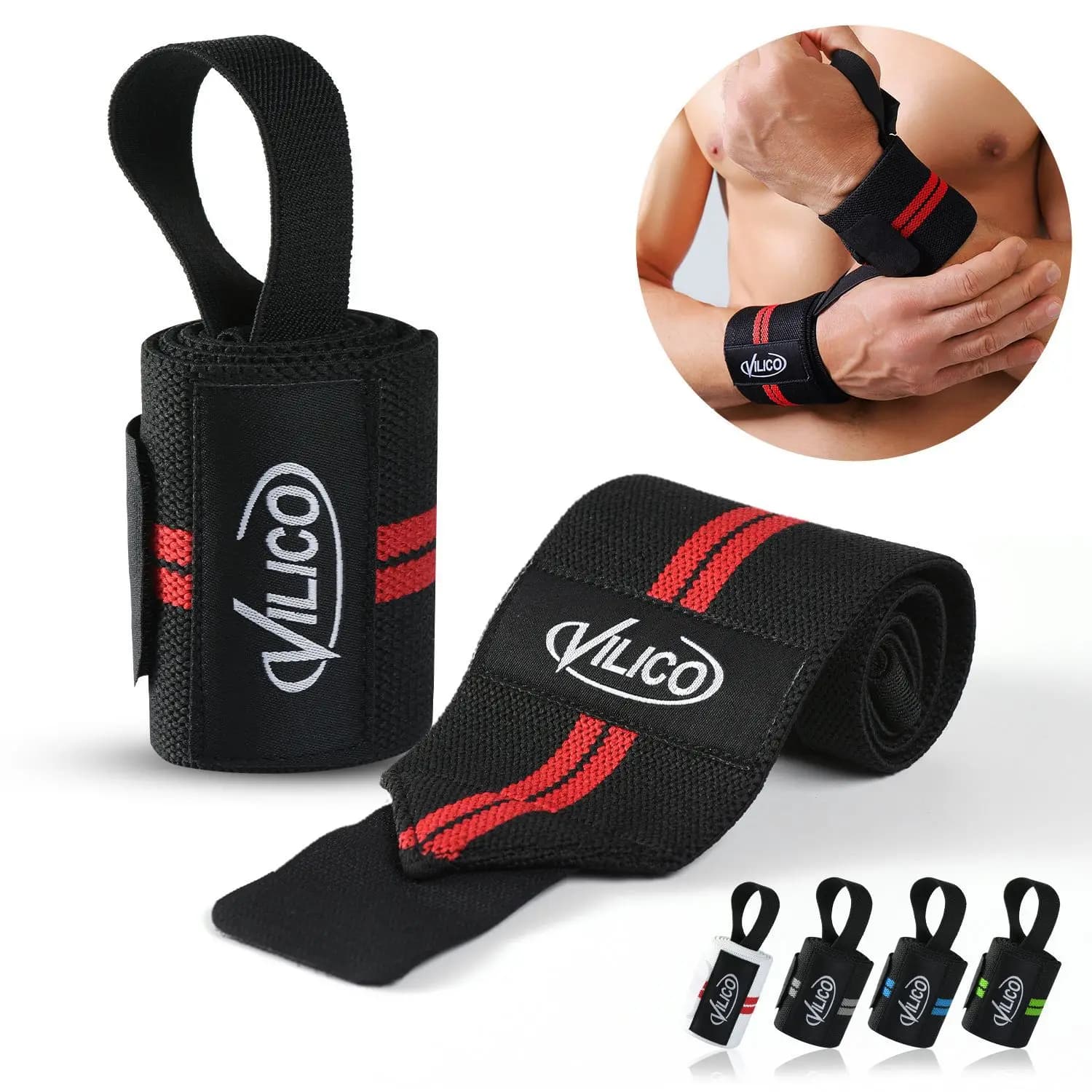 Fascia da Polso 1/2 Pezzo - Supporto per Polso con Cinghie, Fasciature Extra Resistenti per Sollevamento Pesi, Bende per Allenamento Fitness in Palestra