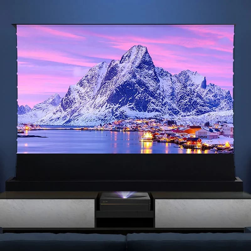 Schermo per proiettore da pavimento elettrico 100" 120" Schermo per proiezione elettrica 16:9 Schermo laser UST