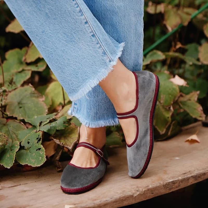Grigio Mary Jeans Scarpe basse da donna Punta tonda Punto a mano Scarpe di stoffa di velluto Donna Casual Morbide e comode Scarpe da balletto Mocassini