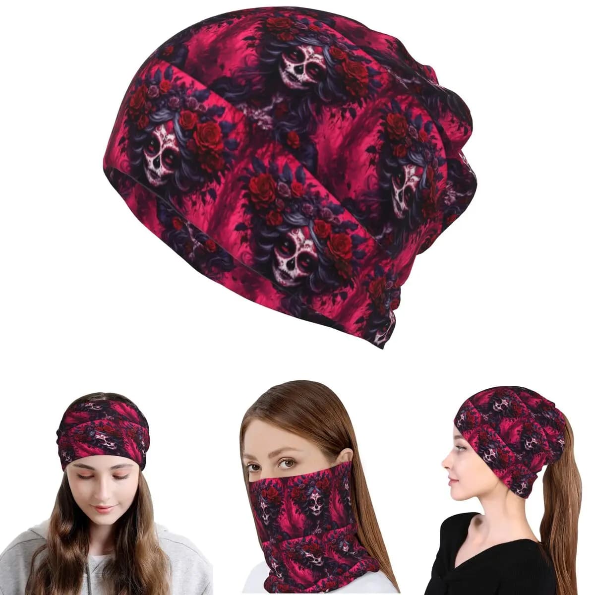 Bandana messicana Catrina Day Of The Dead Sugar Skull, sciarpa per il collo, maschera per il viso, berretto, cappello unisex per adulti, invernale