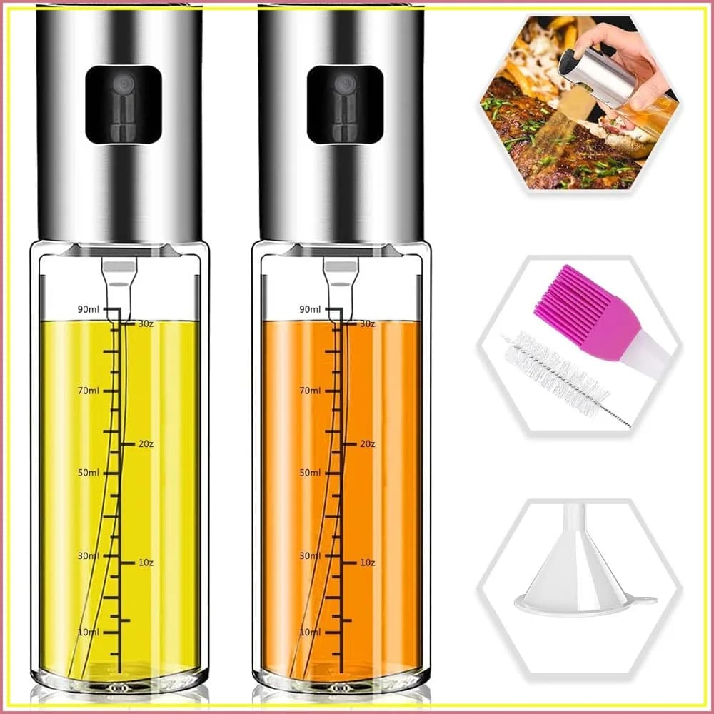 Spruzzatore d'Olio per Cucina, Confezione da 2, Nebulizzatore d'Olio d'Oliva Migliorato Ricaricabile con Scala Graduata, Accessori per Friggitrice ad Aria, per Cucina, Insalate, Cottura al Forno, Barbecue, Frittura
