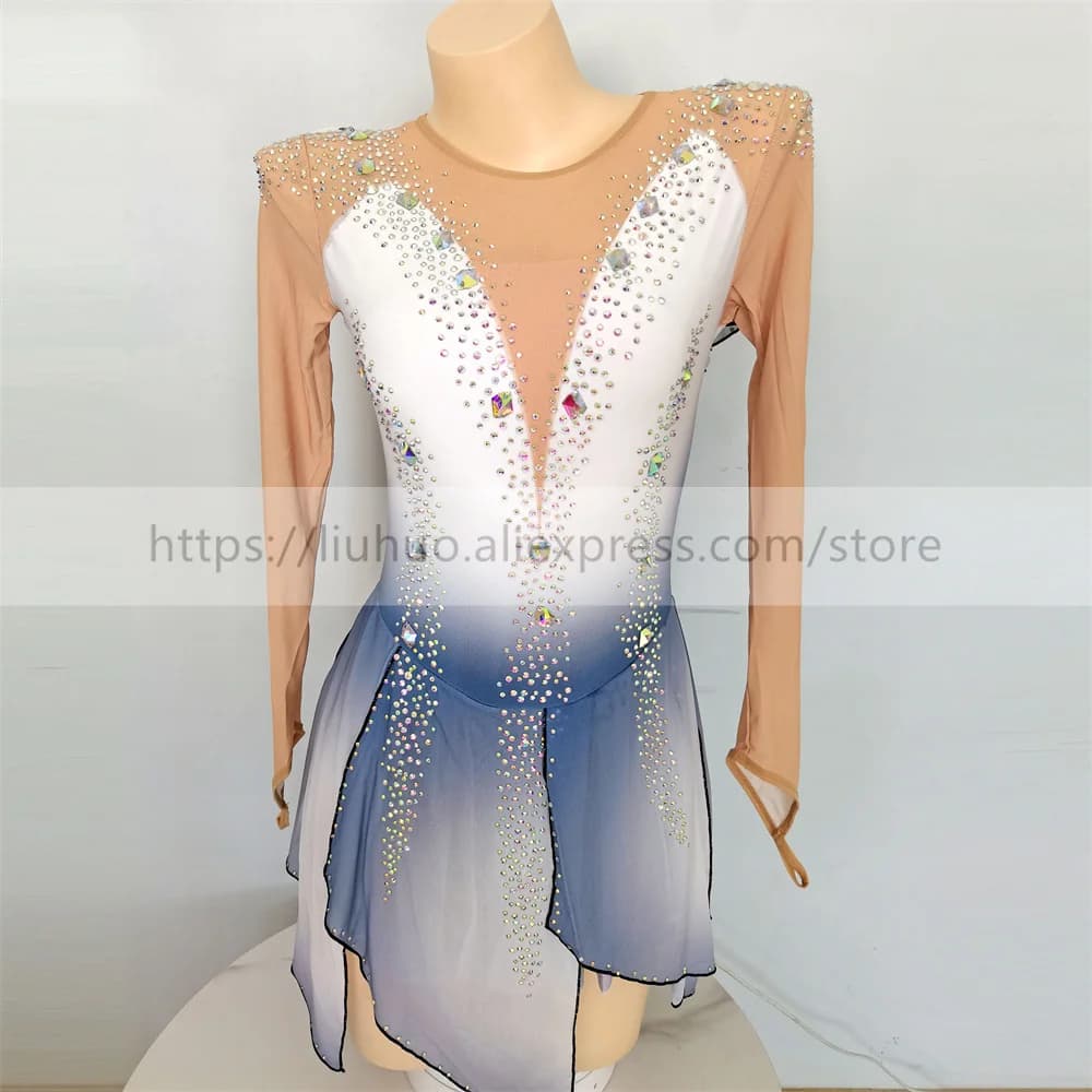 LIUHUO Donne Aldult Ragazza Adolescente Personalizza Costume Sfumato Prestazioni Concorso Body Pattinaggio di Figura sul Ghiaccio Vestito Danza Kid Grigio