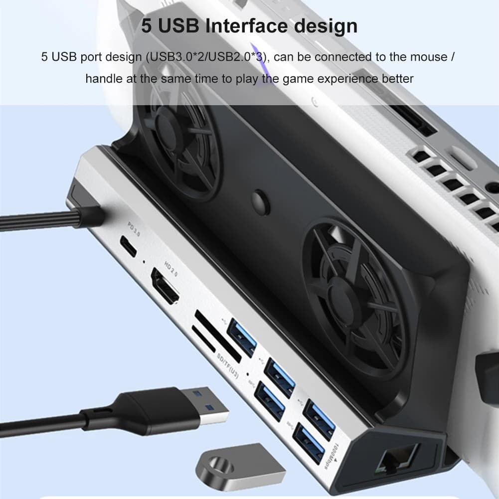 Docking Station USB-C 4K 60Hz con Gigabit Ethernet 1000Mbps, Supporto Dock Type-C USB 3.0 2.0 PD 100W per ROG Ally