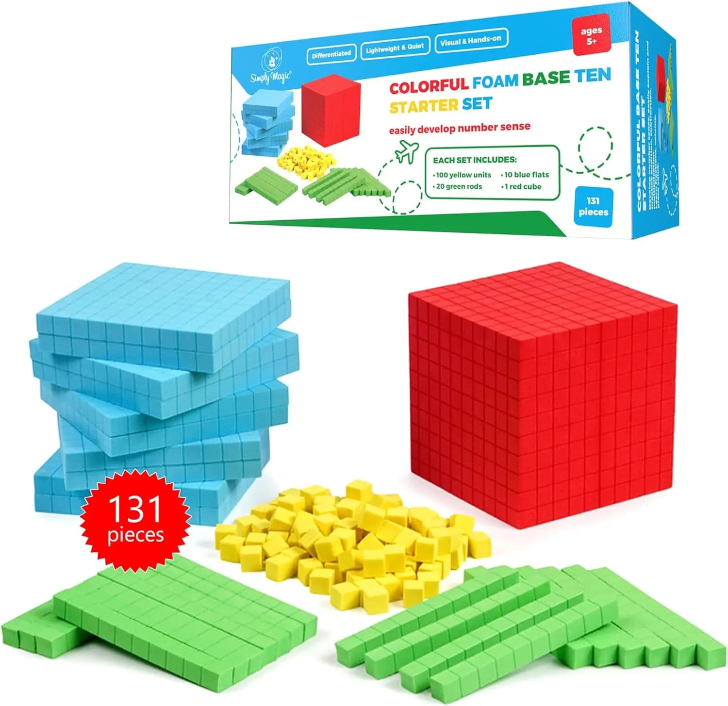 Set di 131 Blocchi in Schiuma per Matematica - Materiali Didattici per Valori Posizionali, Cubi per Conteggio per l'Apprendimento dalla Scuola Materna alla Terza Elementare