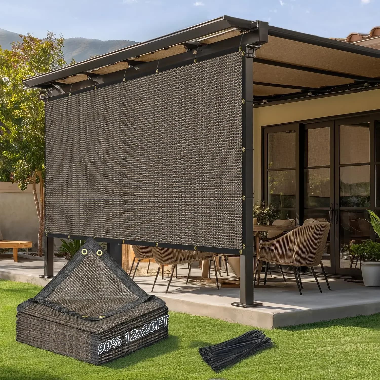 12x20FT 90% Sun Shade Cloth, Mesh Tarp with Grommets for Garden Patio Privacy Screen