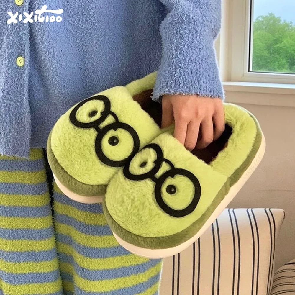 Comode pantofole da casa con motivo avocado per uomo e donna, con pelliccia calda e antiscivolo, pantofole invernali in cotone.