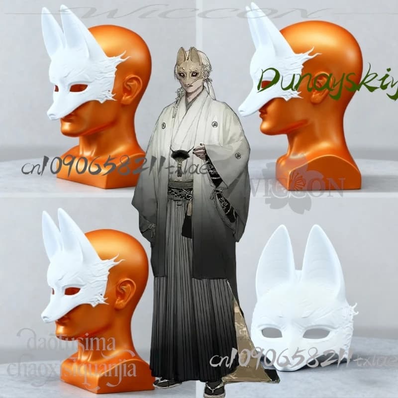 Cos Store Kotoyuki Fox Man Tsuneki Cosplay Horror 3D Maschera di acido polilattico Puntelli Accessori Bianco FAI DA TE Colorazione Maschera di volpe pelosa