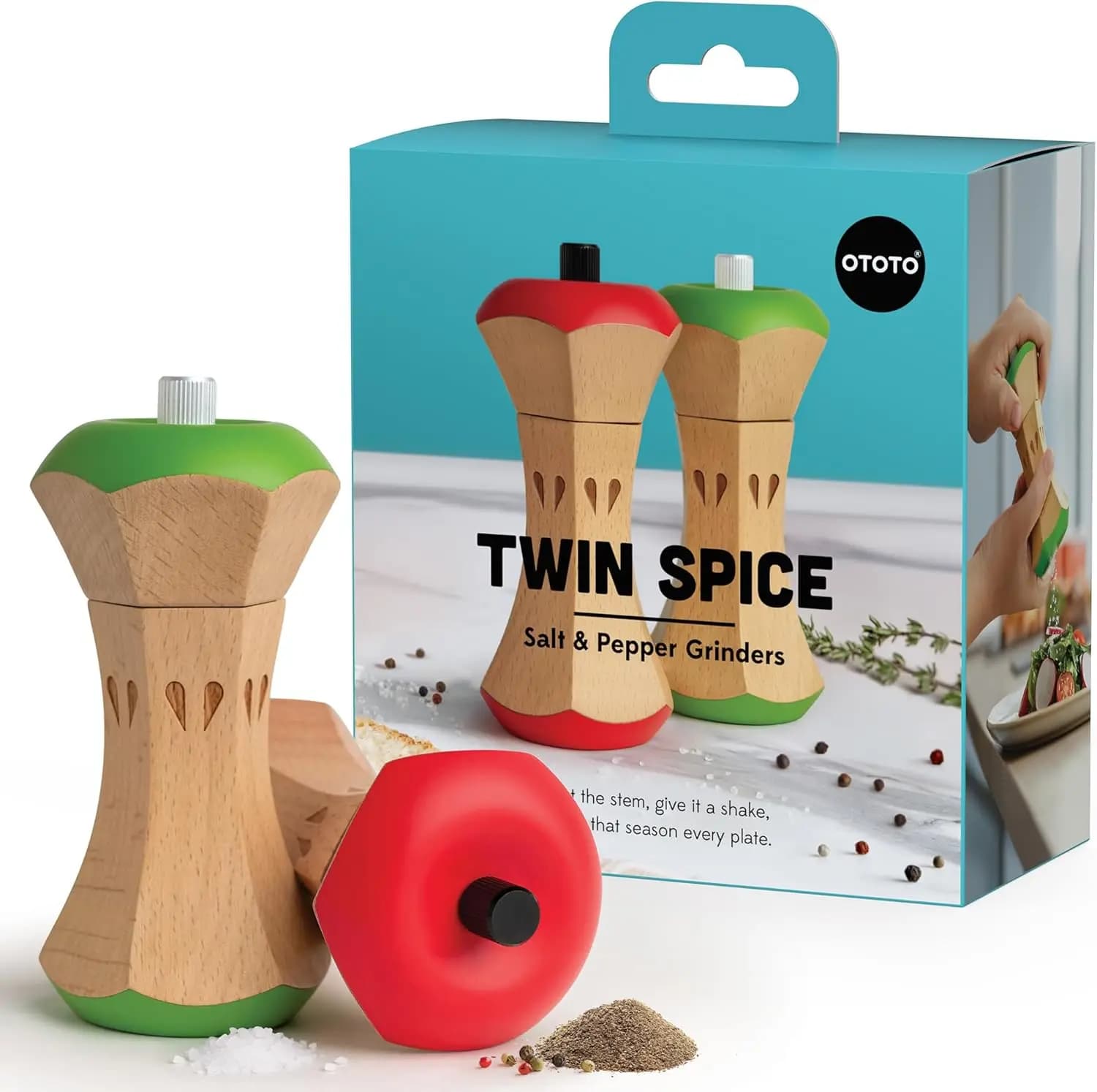 Set Macinapepe e Macinasale Gemello - Gadget da Cucina Unici di Design Apple, Accessori Carini per la Cucina