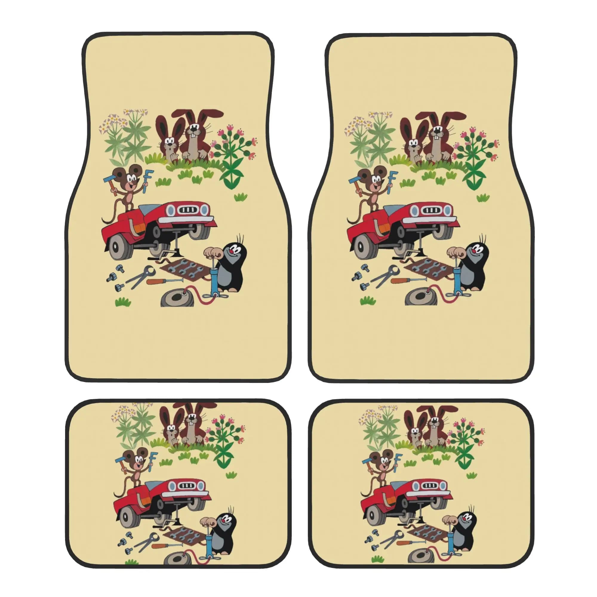 Car Floor Mats 4 Pcs Crystal Velvet Czech Krtek Mole Universal Front Rear Foot Mats Non-Slip Carpets Rugs The Mole Pieces Auto