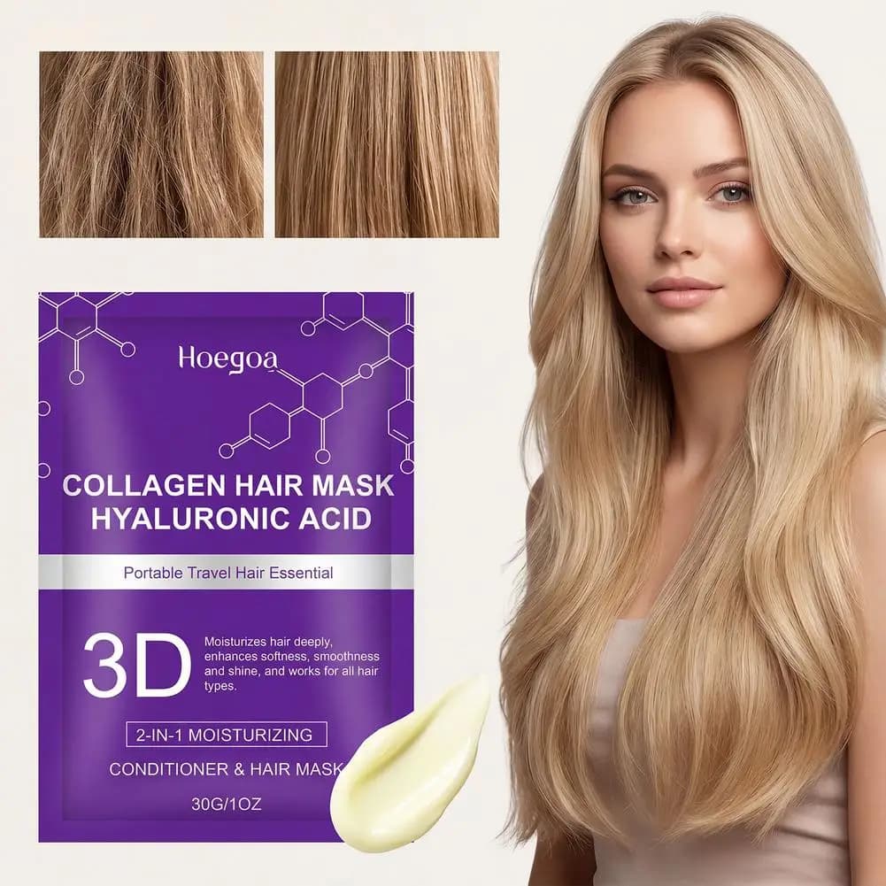 Collagen Hyaluronic Acid Hair Mask 2-in-1 Deep Conditioning Treatment,Smooth & Shine for Dry Damaged Hair Care,Travel Pack 30g
