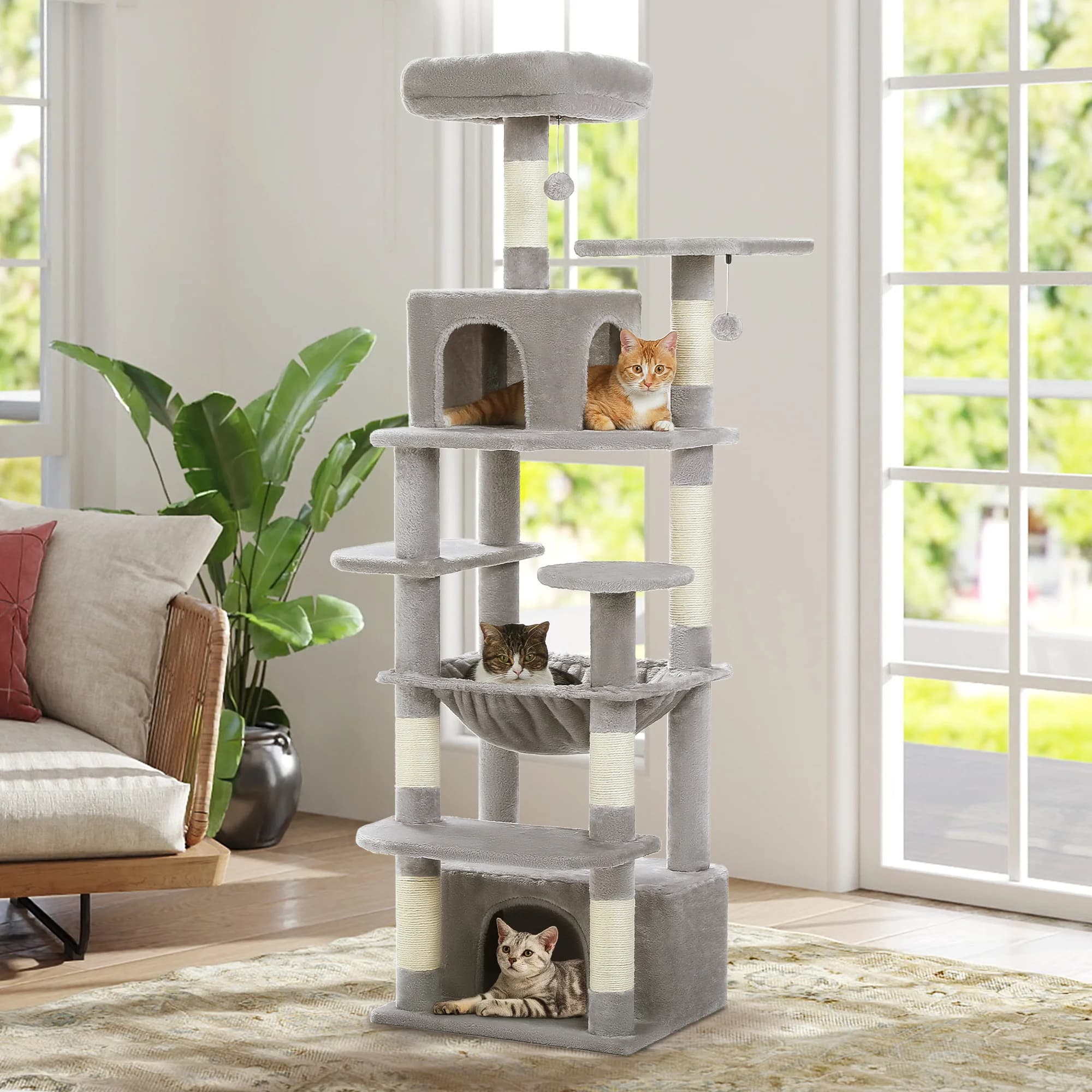 Albero per gatti alto con tiragraffi Amache spaziose Condos grandi Torre per gatti grande per tiragraffi per gatti da interno Accessori per giocattoli per gatti