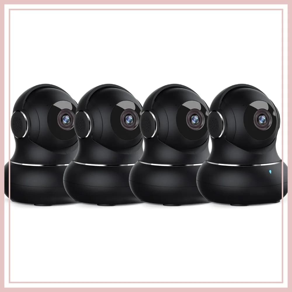 Telecamera di sicurezza interna 2K, 360° ° Rilevamento del movimento, monitor WiFi per neonati/anziani/animali domestici, funzione Pan/Tilt, visione notturna IR, audio bidirezionale, confezione da 4