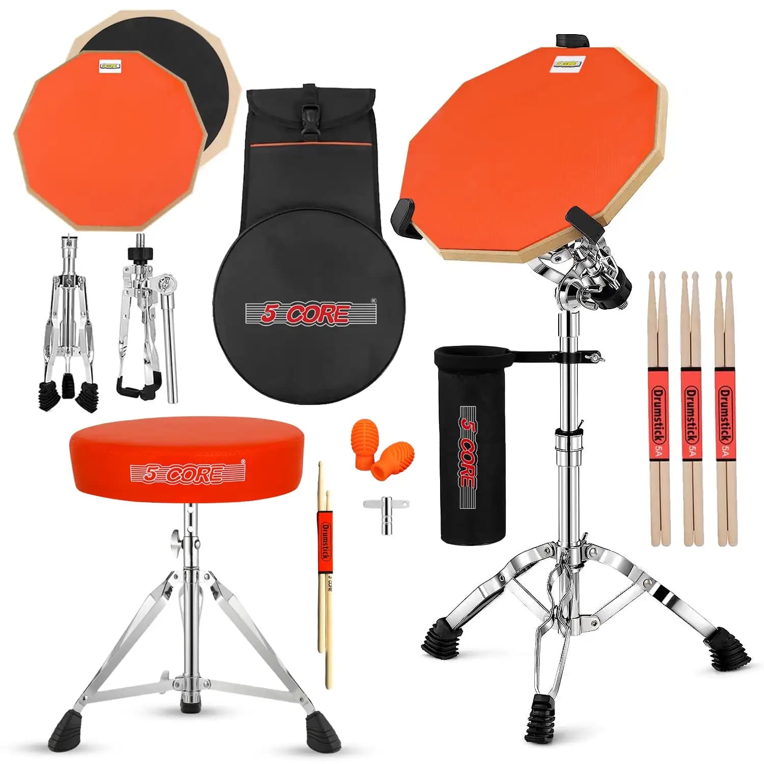 5 Core Drum Throne sedile per chitarra regolabile + Drum Practice Pad DS CH ORG + DPAD COMBO ORG