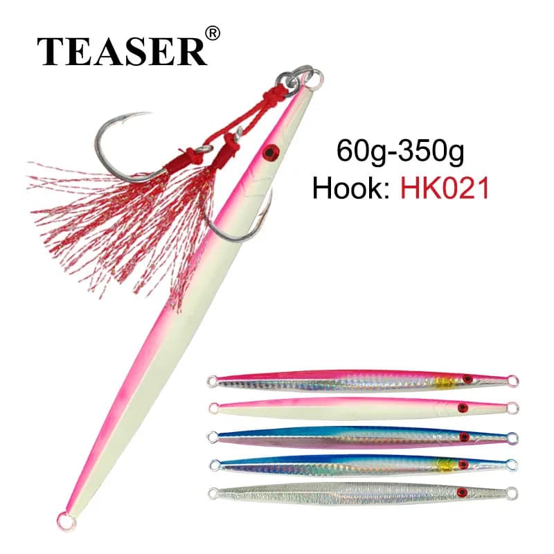 TEASER J5 60g 80g 160g 200g 250g 300g 350g ago in metallo Jigging Fish Lure Fast Sinking Saltwater Pencil Bait con Assist Hook