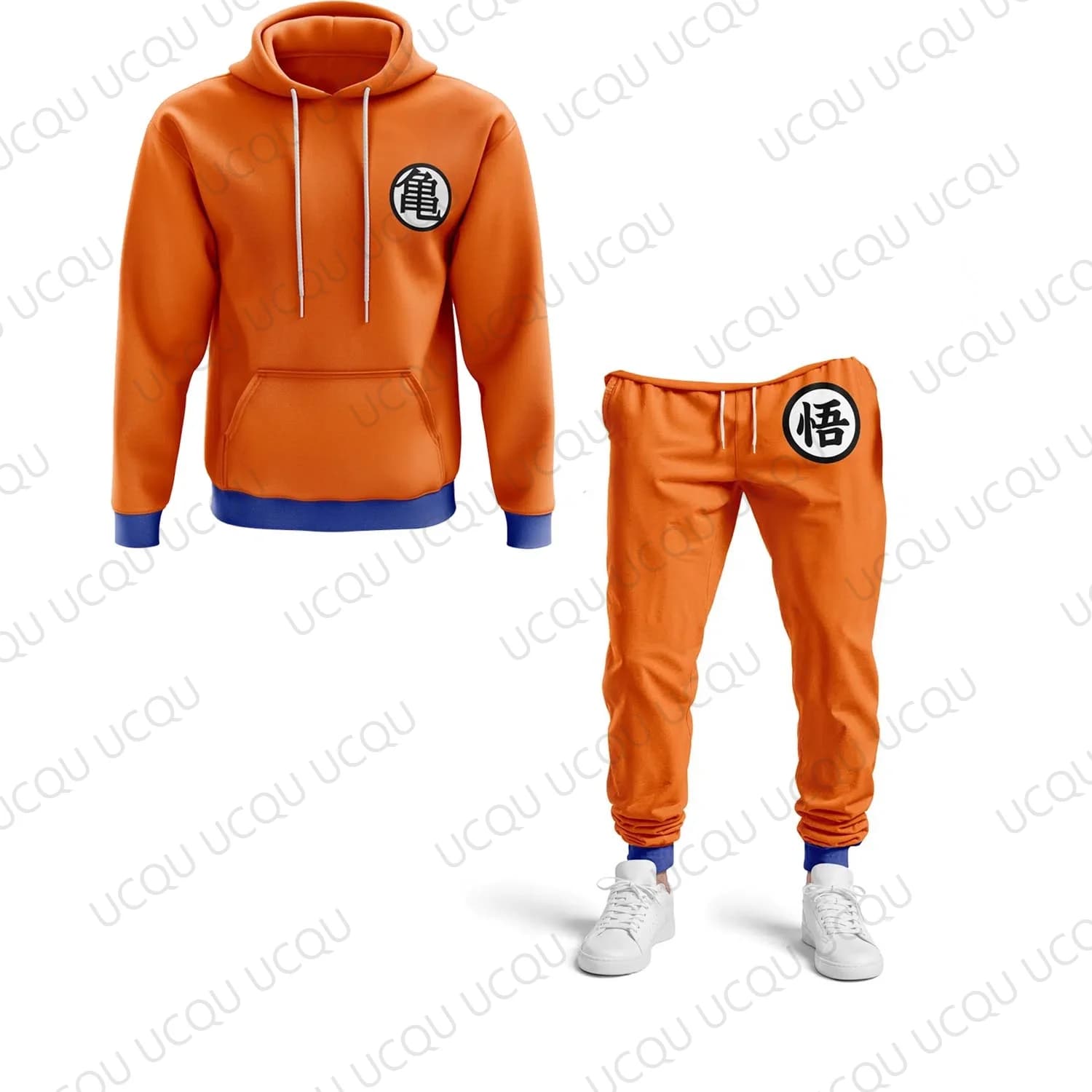 Set Felpa con Cappuccio Goku Orange Anime per Uomo e Donna, Tuta da Cosplay Dragon, Completo Sportivo Due Pezzi, Felpa e Pantaloni da Jogging Streetwear