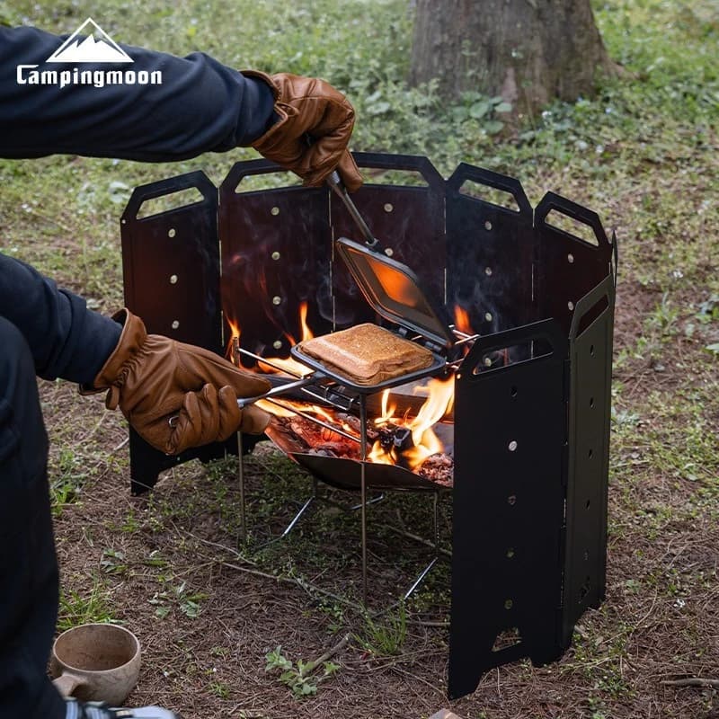 CAMPINGMOON YD-40 Large Windproof for Camping, Wood Stove Accessories, Set of 8 Iron Panels