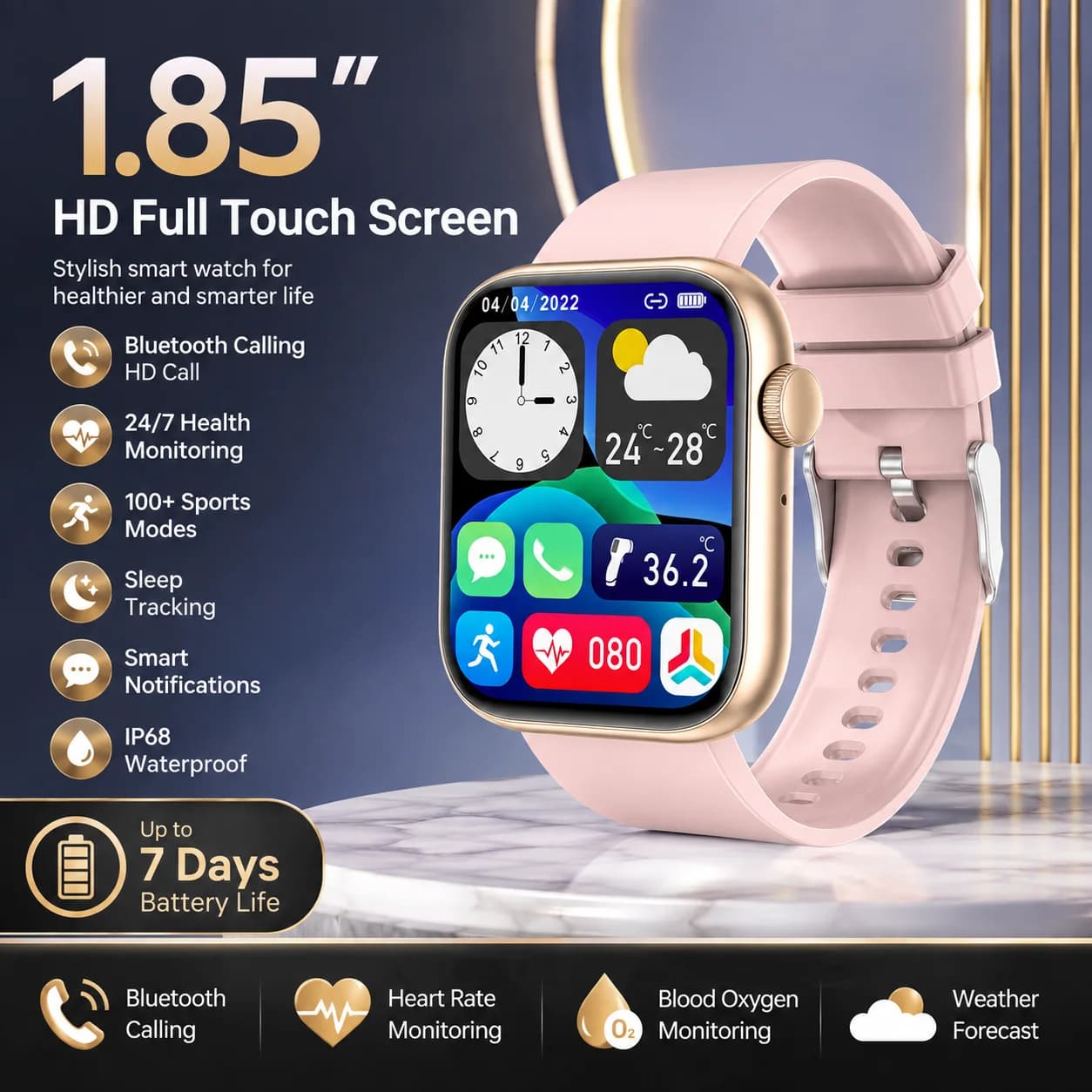 LIGE 2026Women Smart Watch 1.85 Full Touch Bluetooth Call Smart Wristwatch Body Temperature Watch Sports Bracelet Men Smartwatch