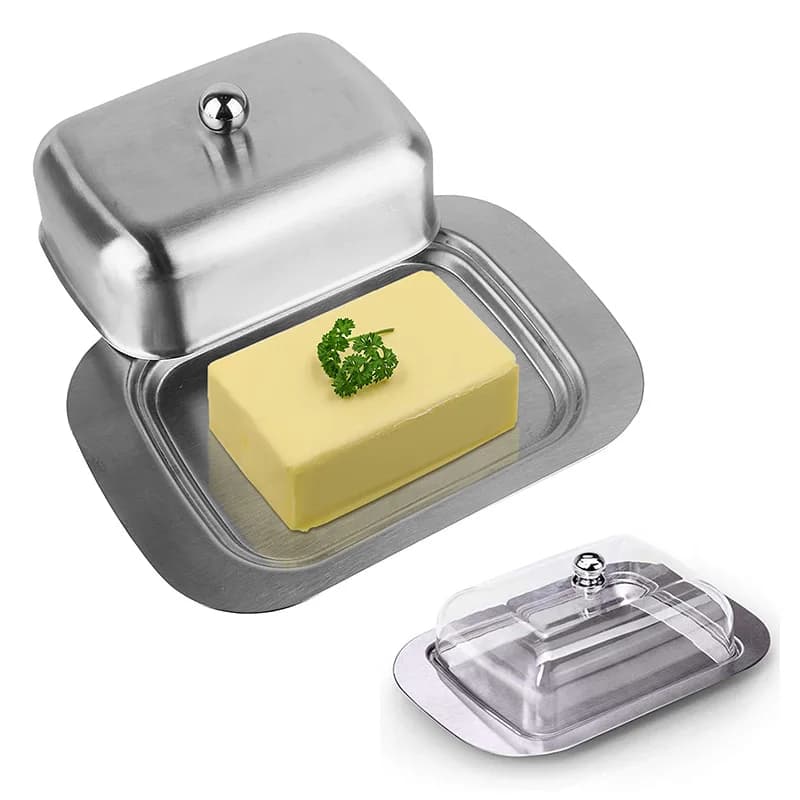 Piatto per burro, piatto per burro in acciaio inossidabile con coperchio - Contenitore per formaggio massiccio/beer - Scatola portaoggetti per cucina con burro e formaggio