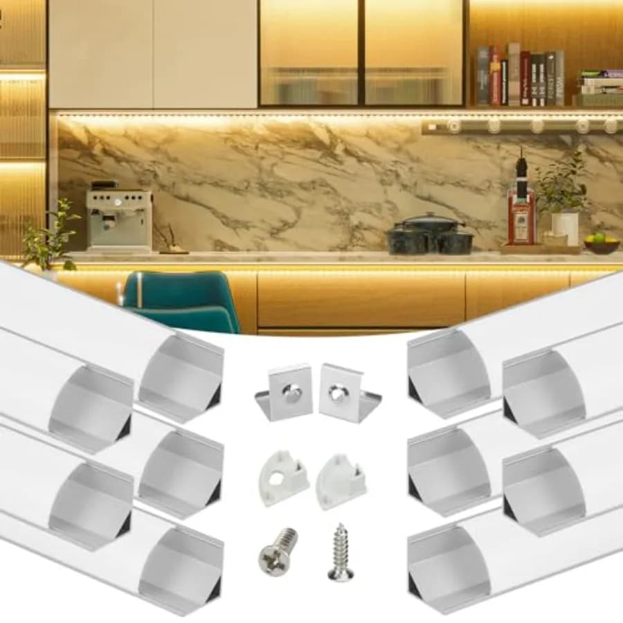Canale LED a V in alluminio argentato da 2M (6.6FT) con diffusore per strisce LED e copertura bianca opaca, illuminazione angolare satinata, facile installazione