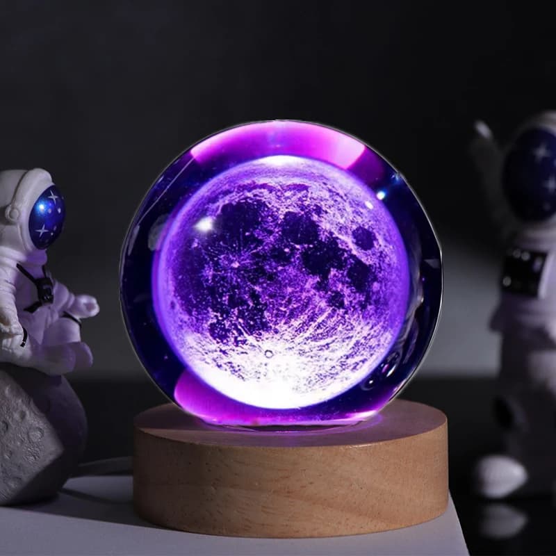 3D Lunar Laser Engraved Crystal Ball Colorful Night Light, Birthday Girlfriend Class Wife Children Christmas Gift Bedroom