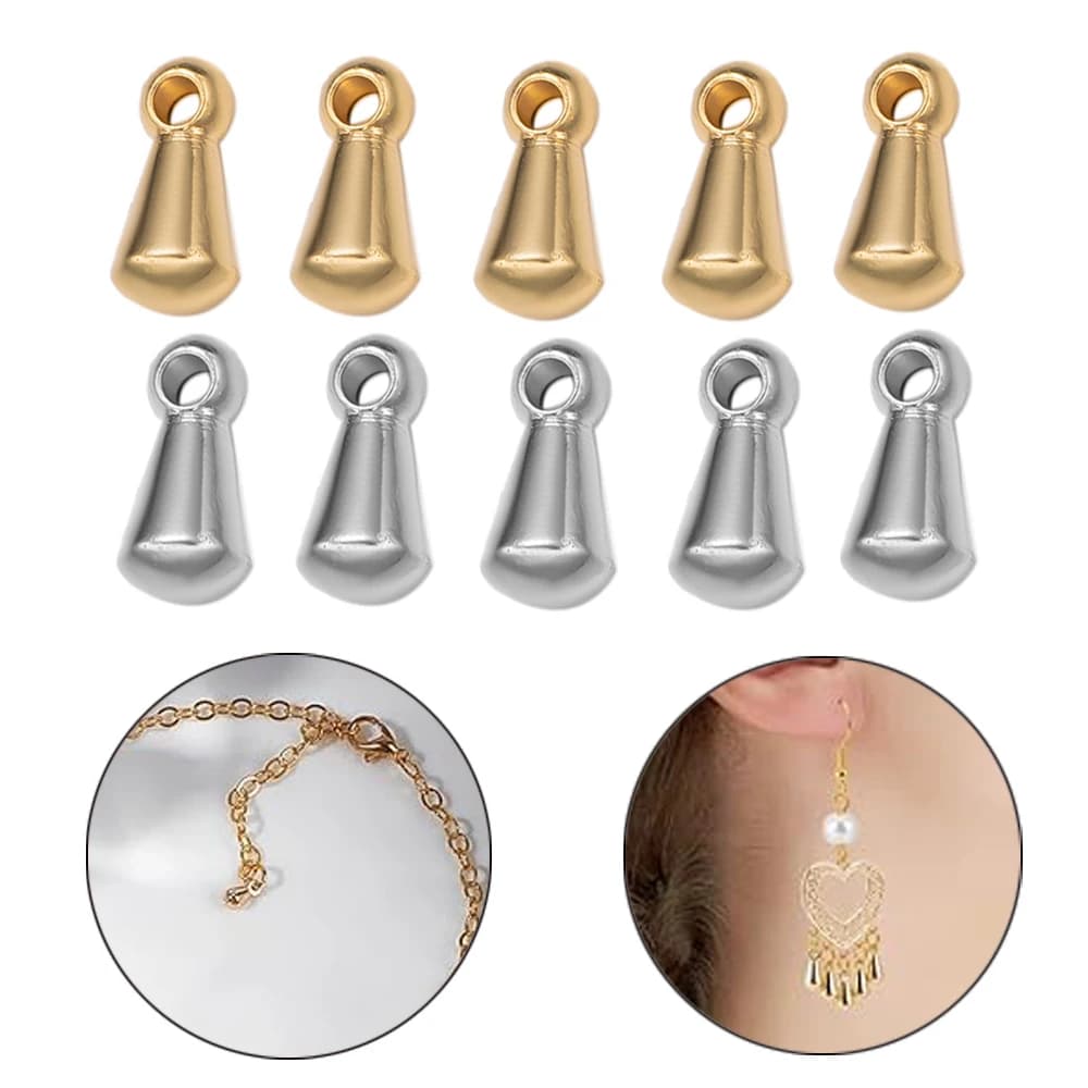 20 pezzi di perline terminali con pendente a goccia d'acqua in acciaio inossidabile per catena di estensione della coda, braccialetti fai da te, accessori per la creazione di gioielli, artigianato