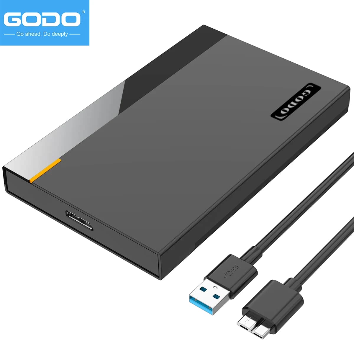GODO Box Esterno USB 3.0 per HDD/SSD da 2.5 pollici - Case Portatile Senza Attrezzi per SATA da 9.5mm/7mm, Trasferimento Dati Veloce